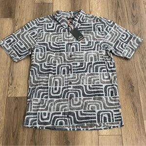 Quiksilver Waterman Collection Tapa Band Black Button Up Camp Collard Shirt